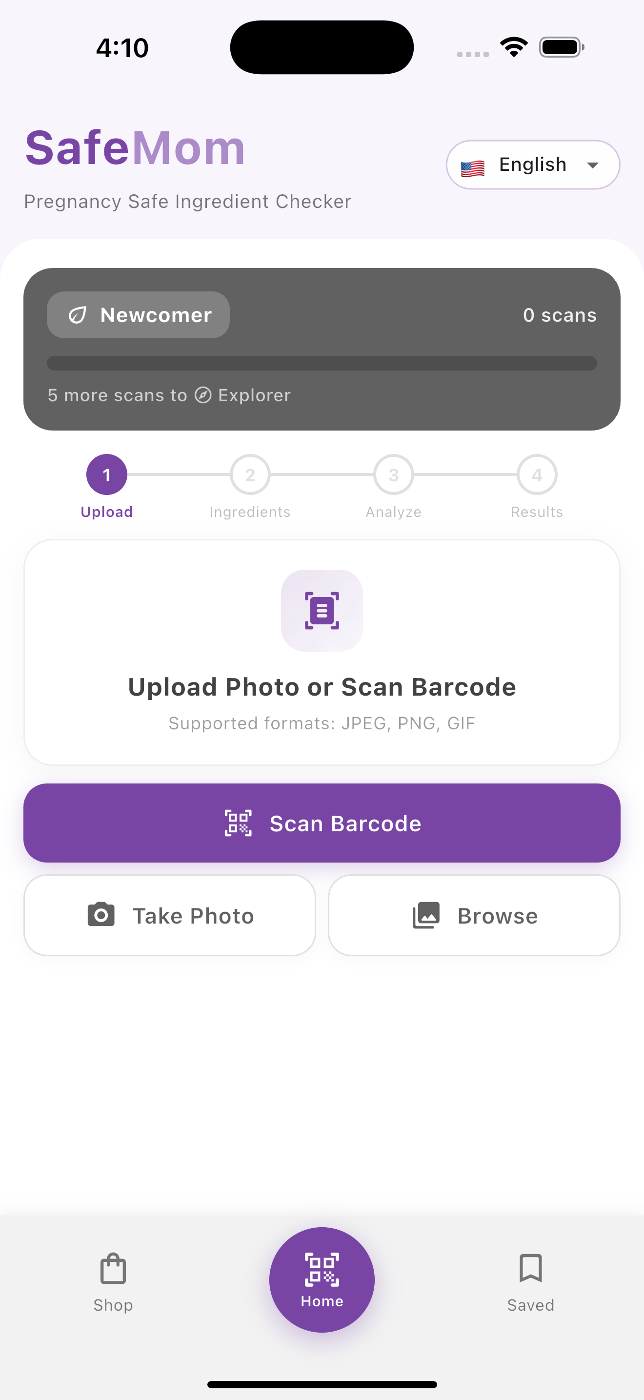 SafeMom home screen before the rebrand